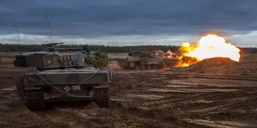 Leopard 2 tanks during exercises