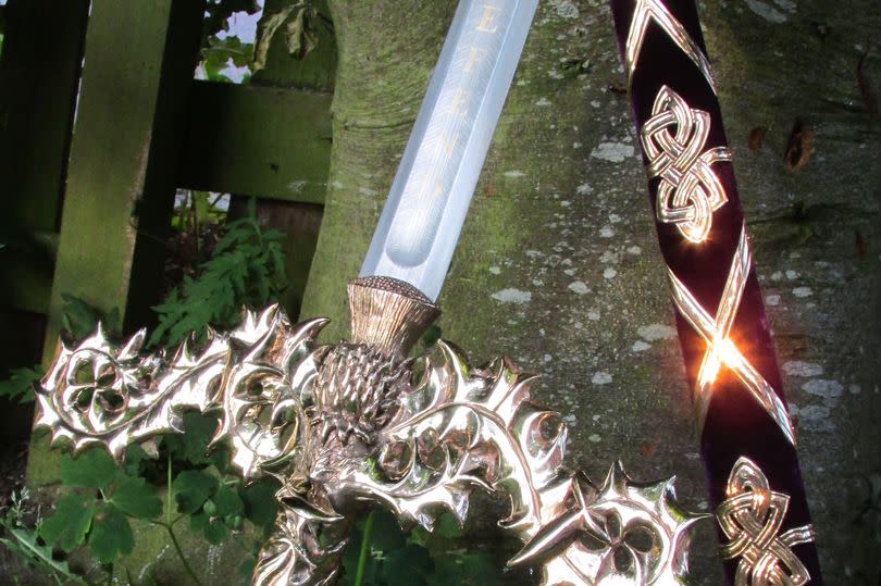 a close up of the State Sword