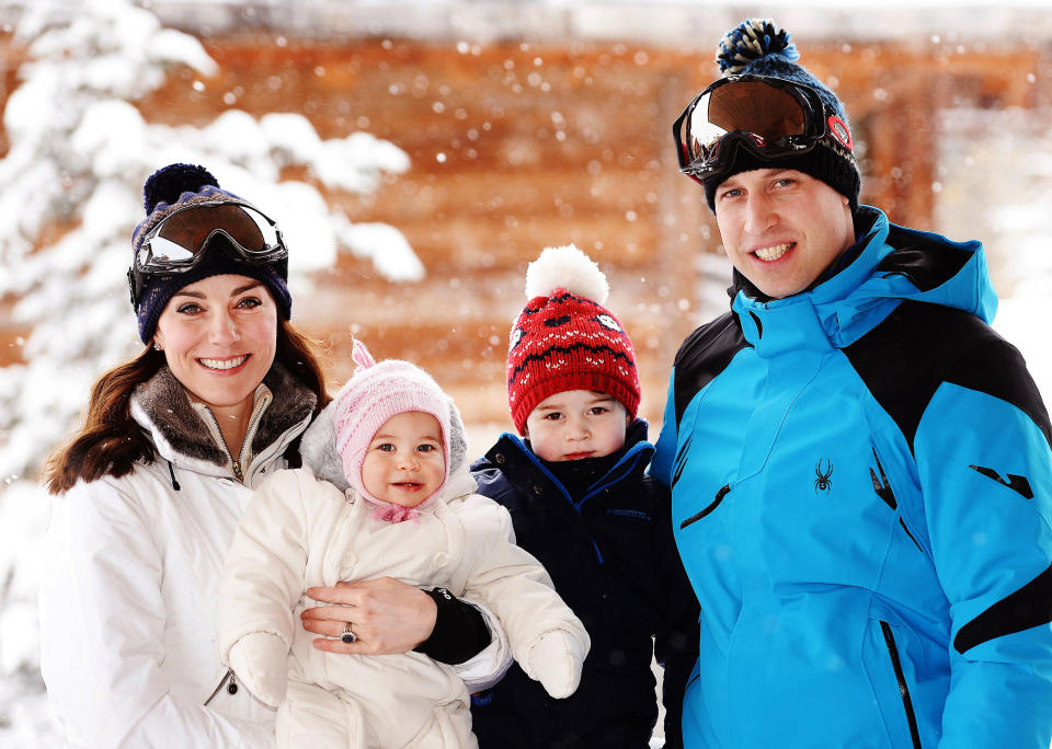 The royal family poses for a photograph during a vacation in the French Alps on March 3, 2016.