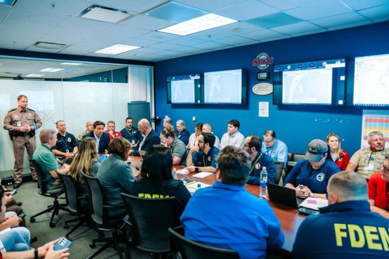 Florida Gov. Ron DeSantis meets with county Emergency Response Teams about their plans for Hurricane Idalia on Tuesday. Photo courtesy of Gov. Ron DeSantis/Facebook