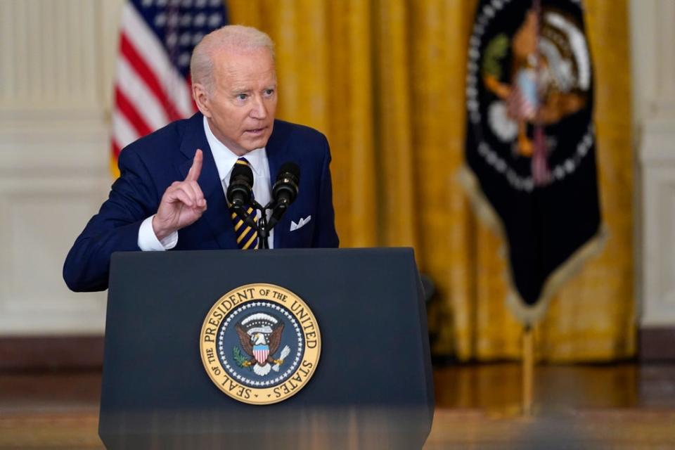 President Joe Biden speaks during a news conference in the East Room of the White House in Washington, Wednesday, Jan. 19, 2022 (AP)