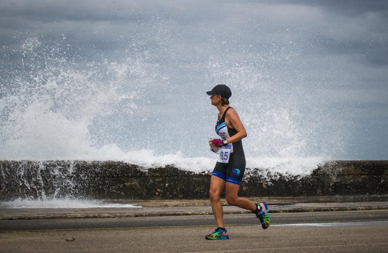 An athlete competes during the Ibero-American Triathlon Championship in Havana, on January 25, 2015