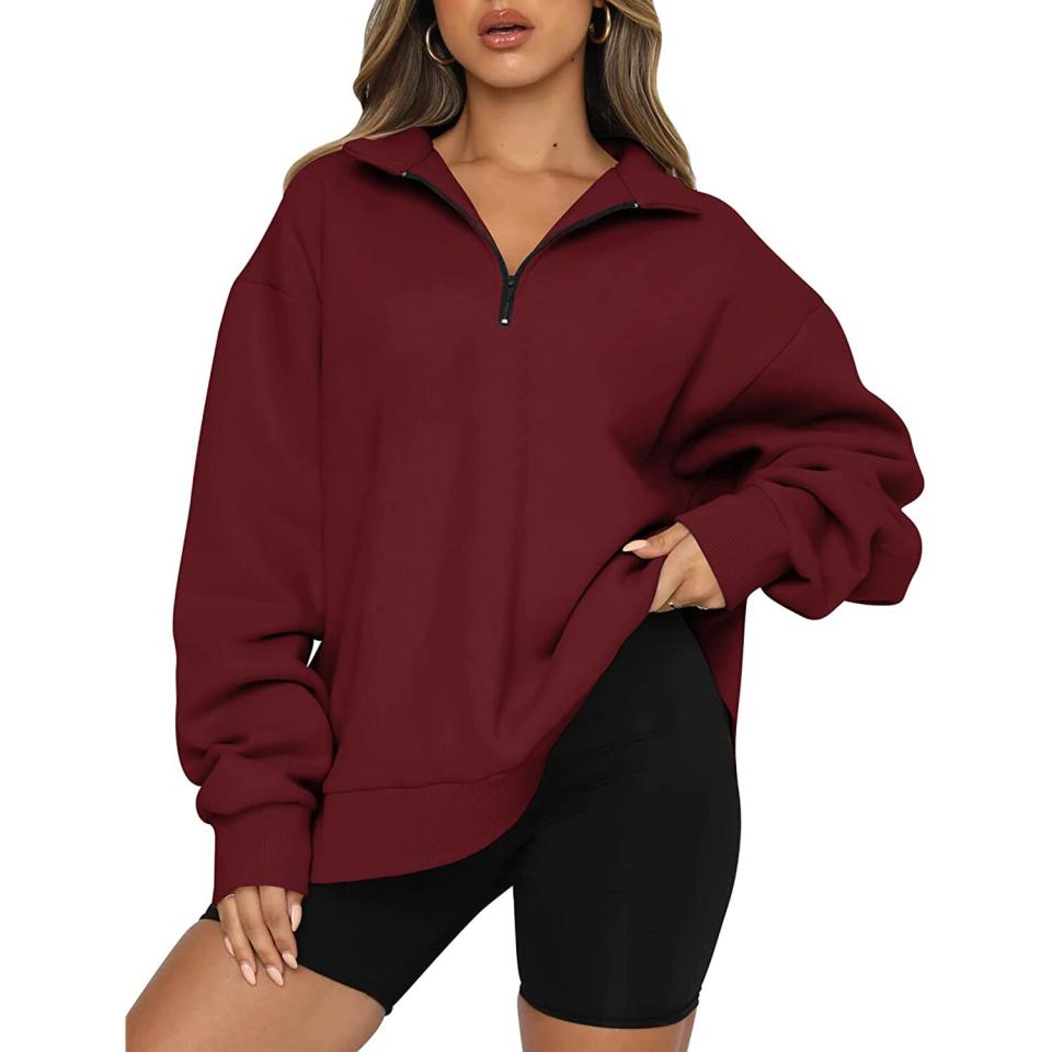 Trendy Queen Womens Oversized Half Zip Pullover