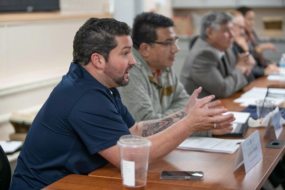 Stephen Varela speaks at a Chavez Huerta board meeting on Wednesday, March 23, 2022.