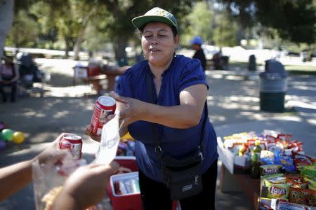 Teresa De Leon, 54, works as a street vendor in Griffith Park, Los Angeles, California, United States, June 25, 2015. REUTERS/Lucy Nicholson