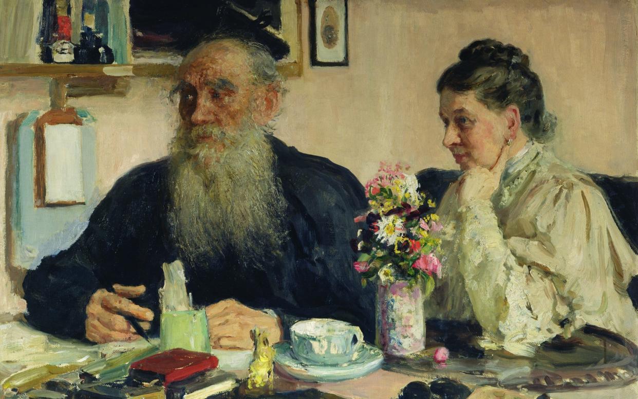 Leo Tolstoy with his wife in Yasnaya Polyana