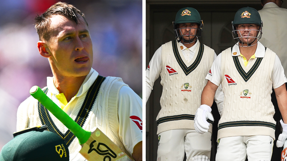 Usman Khawaja has emphatically slapped down talks Marnus Labuschagne (pictured left) should move up the order after David Warner's retirement. (Getty Images)