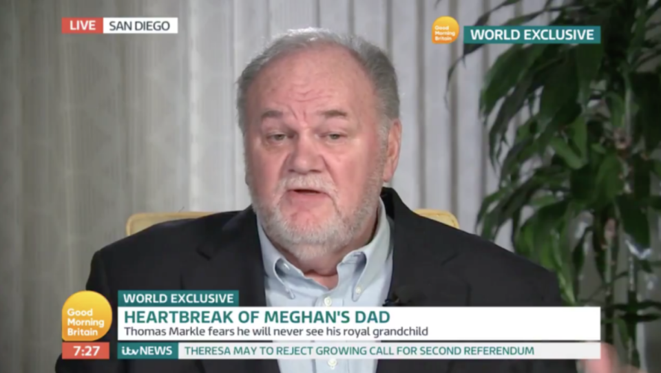 Thomas Markle during an interview to Good Morning Britain [Photo: ITV]