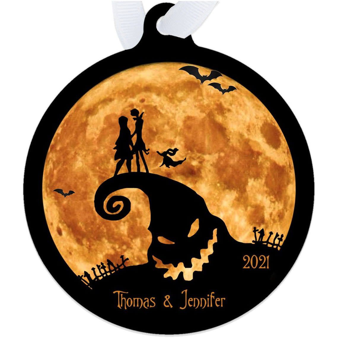 Jack and Sally Moon Personalized Christmas Ornament