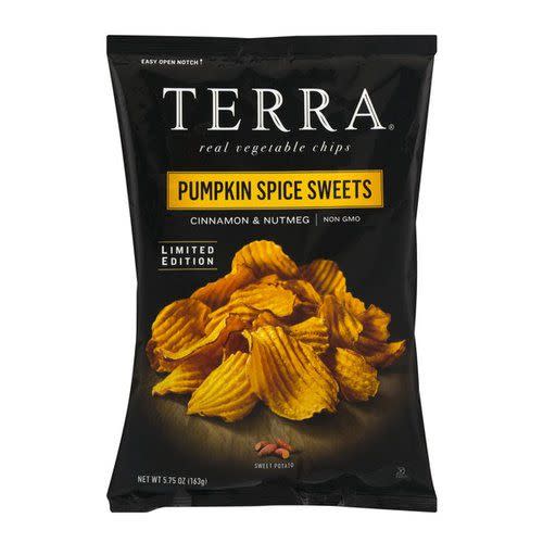 <p><a href="https://go.redirectingat.com?id=74968X1596630&url=https%3A%2F%2Fwww.instacart.com%2Fproducts%2F524619-terra-vegetable-chips-pumpkin-spice-sweets-5-75-oz&sref=https%3A%2F%2F" rel="nofollow noopener" target="_blank" data-ylk="slk:Shop Now;elm:context_link;itc:0;sec:content-canvas" class="link ">Shop Now</a></p><p>Terra Vegetable Chips Pumpkin Spice Sweets</p><p>instacart.com</p><p>$5.75</p>