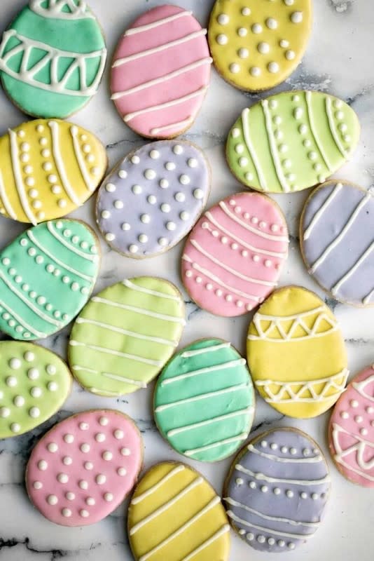 <p>Ahead Of Thyme</p><p>These Easter egg sugar cookies are the definition of edible art.</p><p><strong>Get the recipe: <a href="https://www.aheadofthyme.com/2017/03/easter-egg-sugar-cookies/" rel="nofollow noopener" target="_blank" data-ylk="slk:Easter Egg Sugar Cookies;elm:context_link;itc:0;sec:content-canvas" class="link ">Easter Egg Sugar Cookies</a></strong></p>