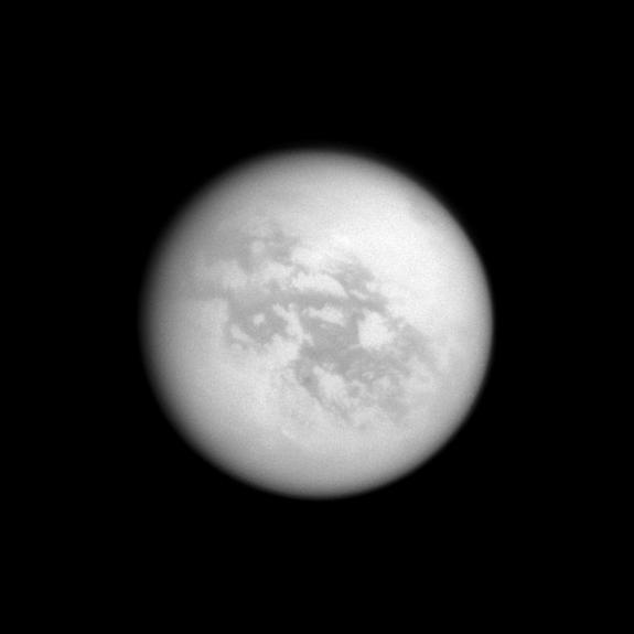 Kraken Mare, a large lake filled with liquid hydrocarbons, in this Titan image from the Cassini spacecraft. Cyclones could form above seas such as this if they are mostly made of methane, according to new research. Cyclones could form above th