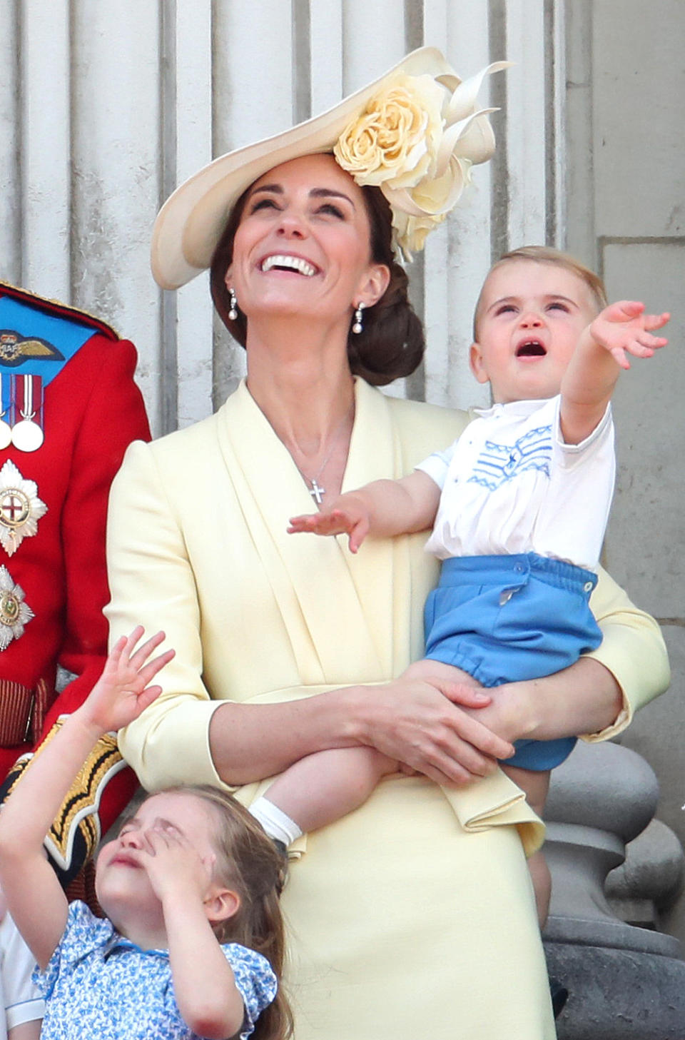 LONDON, ENGLAND - JUNE 08: Princess Charlotte, Catherine, Duchess of Cambridge and Prince Louis during Trooping The Colour, the Queen's annual birthday parade, on June 08, 2019 in London, England. (Photo by Chris Jackson/Getty Images)
