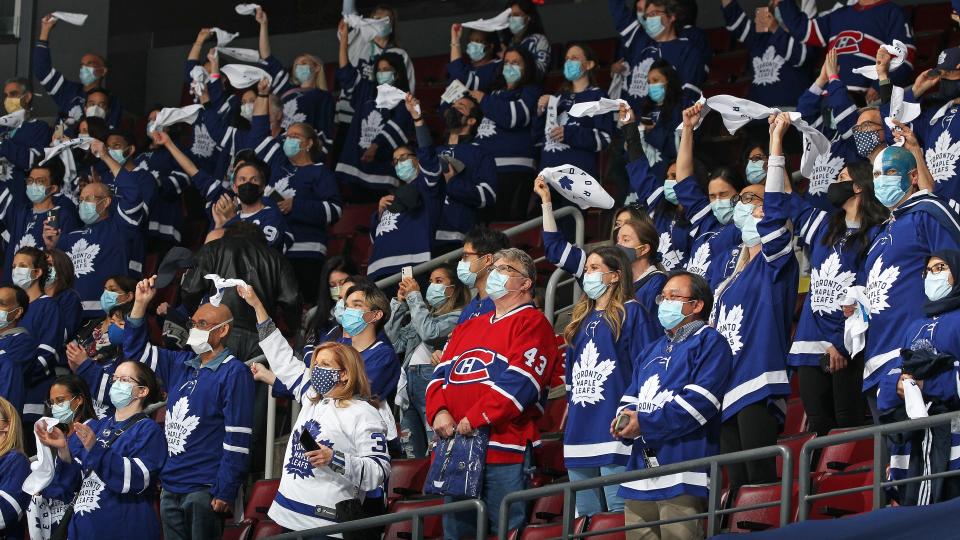 TORONTO, ON - MAY 31: Part of 550 Healthcare workers who took in play between the Montreal Canadiens and the Toronto Maple Leafs in Game Seven of the First Round of the 2021 Stanley Cup Playoffs at Scotiabank Arena on May 31, 2021 in Toronto, Ontario, Canada. The Canadiens defeated the Maple Leafs 3-1 to win series 4 games to 3. (Photo by Claus Andersen/Getty Images)