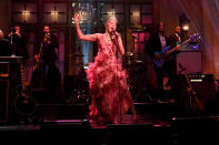 <p>Miley Cyrus performed "Plastic Hearts" on <em>Saturday Night Live</em> in New York.</p>