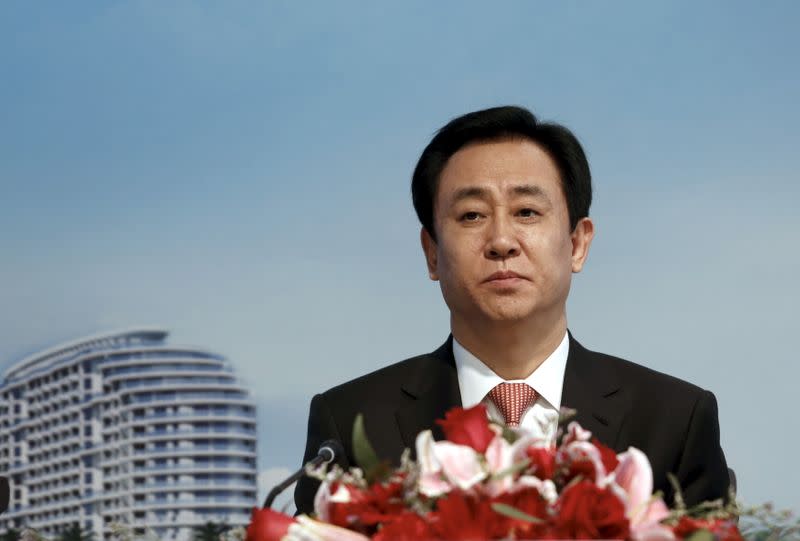 Hui Ka Yan, chairman of Evergrande Real Estate Group Ltd, attends a news conference on annual results in Hong Kong