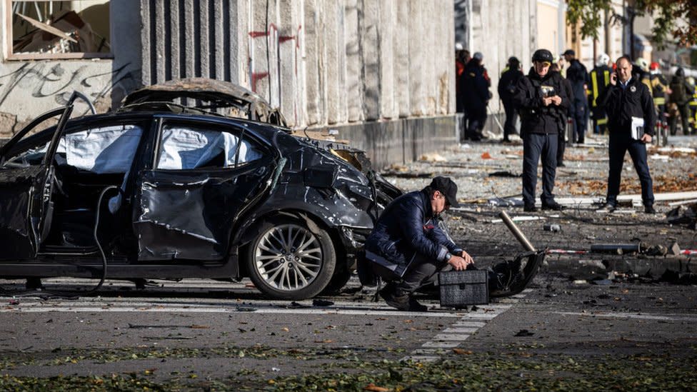 Lugar de una explosión en Kyiv.