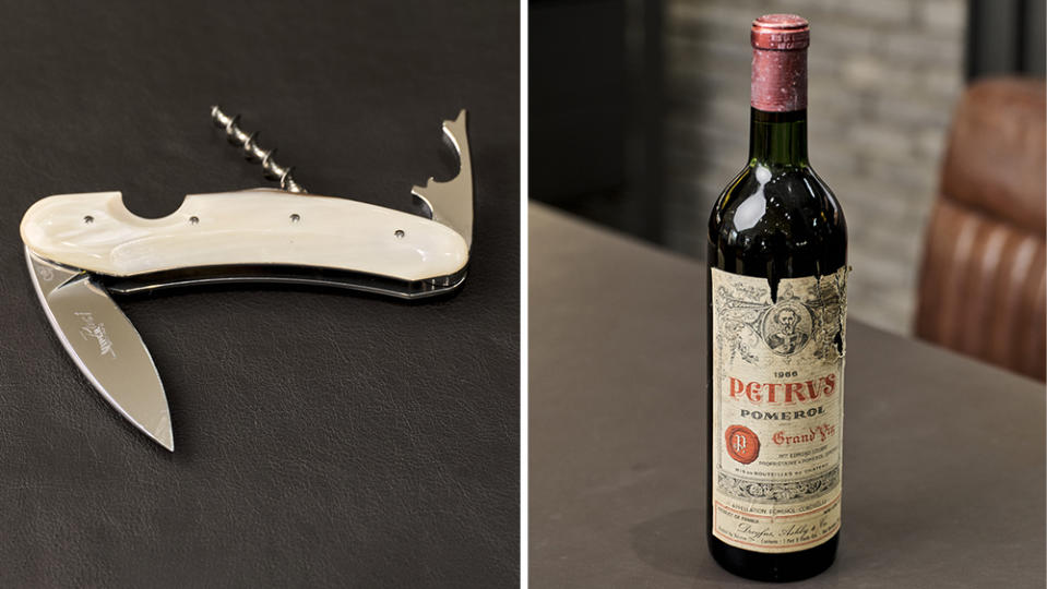 Wine opener owned by collector David Lee; 1966 Petrus Pomerol