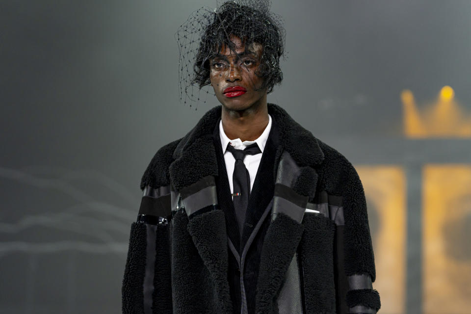 A model walks the runway during the Thom Browne fall/winter 2024 fashion show during New York Fashion Week, Wednesday, Feb. 14, 2024, in New York. (AP Photo/Peter K. Afriyie)