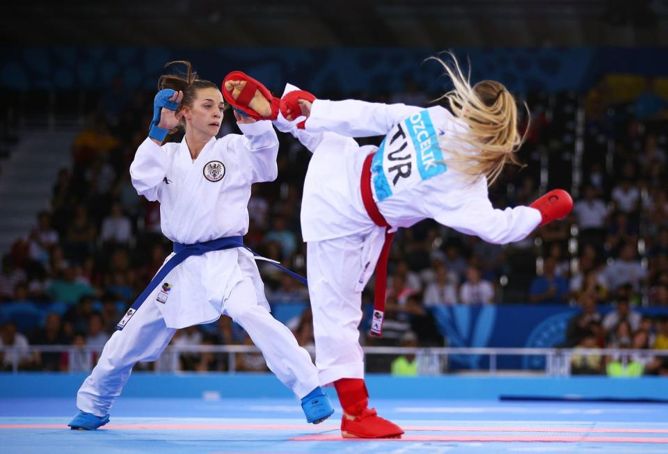 Clean hair is a must for karate competitors.