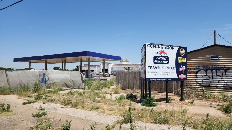 A sign says "coming soon" at a Road Ranger travel center location under construction in Amarillo. The site, located on the north side of I-40 at South Pullman Road, is about a mile away from the planned Buc-ee's location announced more than a year ago.