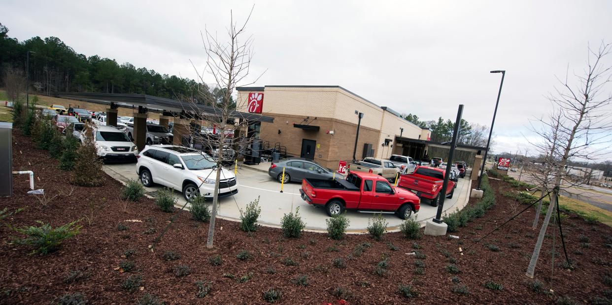 A proposed Chick-fil-A in Mandarin will have more permanent drive-thru lanes with canopies at both ordering and pickup areas similar to this design at a Chick-fil-A restaurant opening in Ridgeland, Miss., earlier this year.