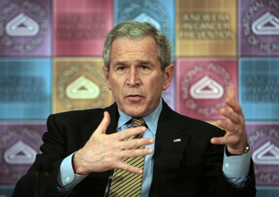 President George W. Bush speaking during a cancer roundtable at the National Institutes of Health on January 17, 2007.