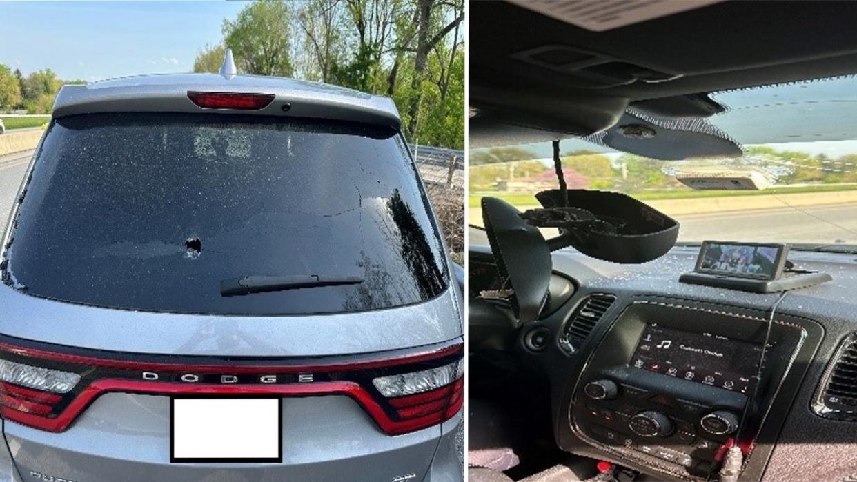 <div>Investigators said a bullet entered the rear window of a Dodge SUV, continued through the interior of the car and struck the rearview mirror and windshield.</div>
