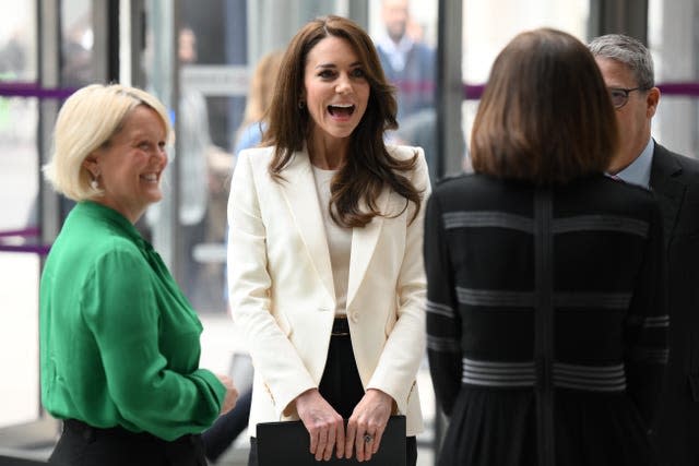 NatWest chief executive officer Alison Rose (left) greets the Princess of Wales as she arrives to host the inaugural meeting of her new Business Taskforce for Early Childhood at NatWest’s headquarters in the City of London where they will discuss why Early Childhood is so critical for business