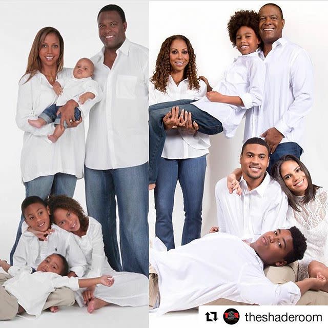 Holly Robinson Peete and her family pose for a hilarious holiday card recreation. (Photo: Instagram/Holly Robinson Peete)