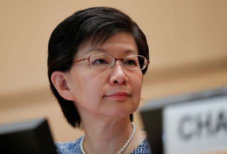 U.N. High representative for Disarmament Affairs Izumi Nakamitsu attends the 2nd Preparatory session of the 2020 Non Proliferation Treaty (NPT) Review Conference at the United Nations in Geneva, Switzerland April 23, 2018. REUTERS/Denis Balibouse