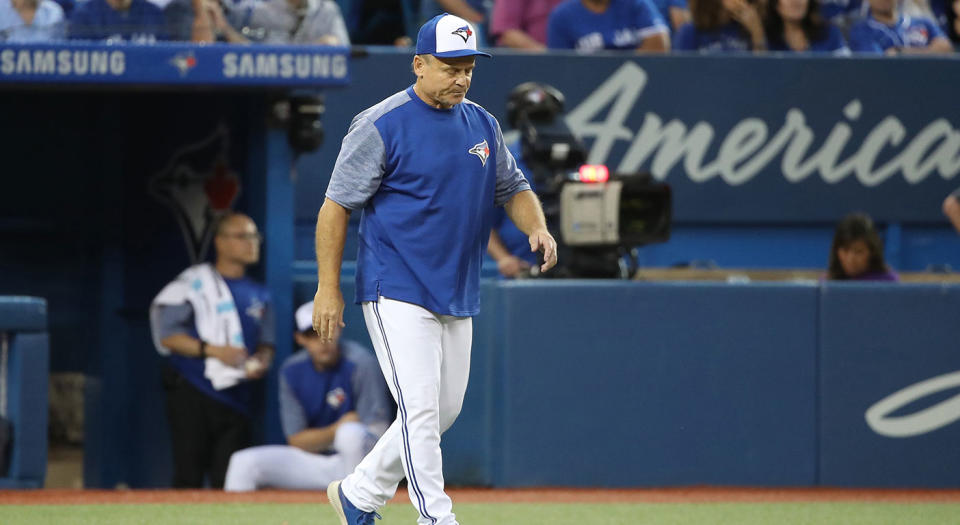 John Gibbons’ future with the Blue Jays remains unclear. (Photo by Tom Szczerbowski/Getty Images)