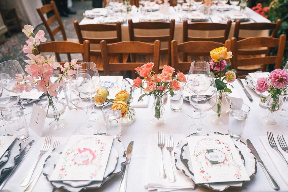 I loved the bright mixed floral assortments on the tables.