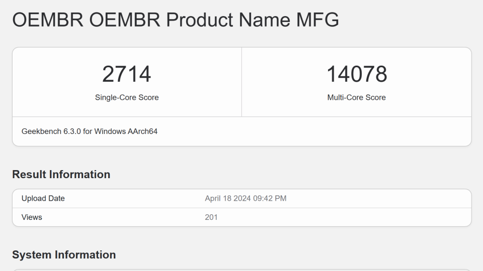 Surface Laptop 6 with Arm benchmark result