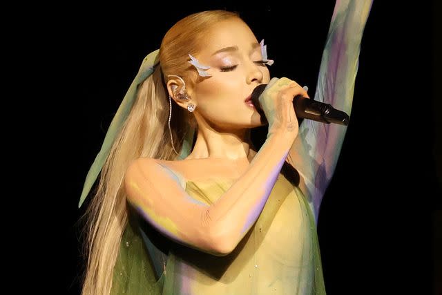 <p>Kevin Mazur/MG24/Getty</p> Ariana Grande performing at the Met Gala in New York City on May 6, 2024