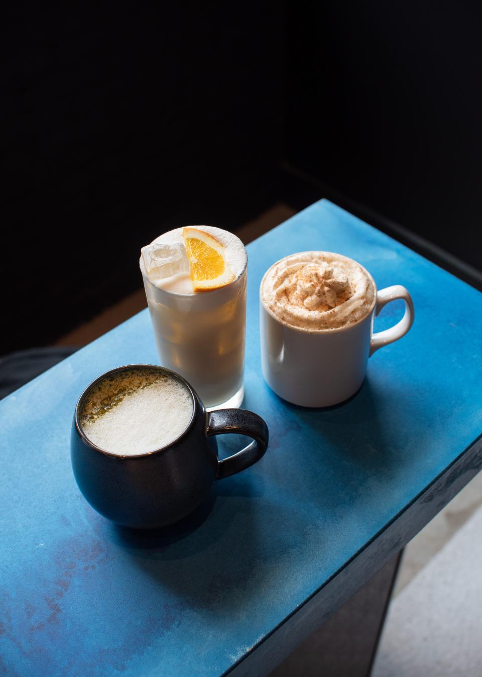 A trio of caffeinated drinks at The Radical's new café and bar, After/Glow.