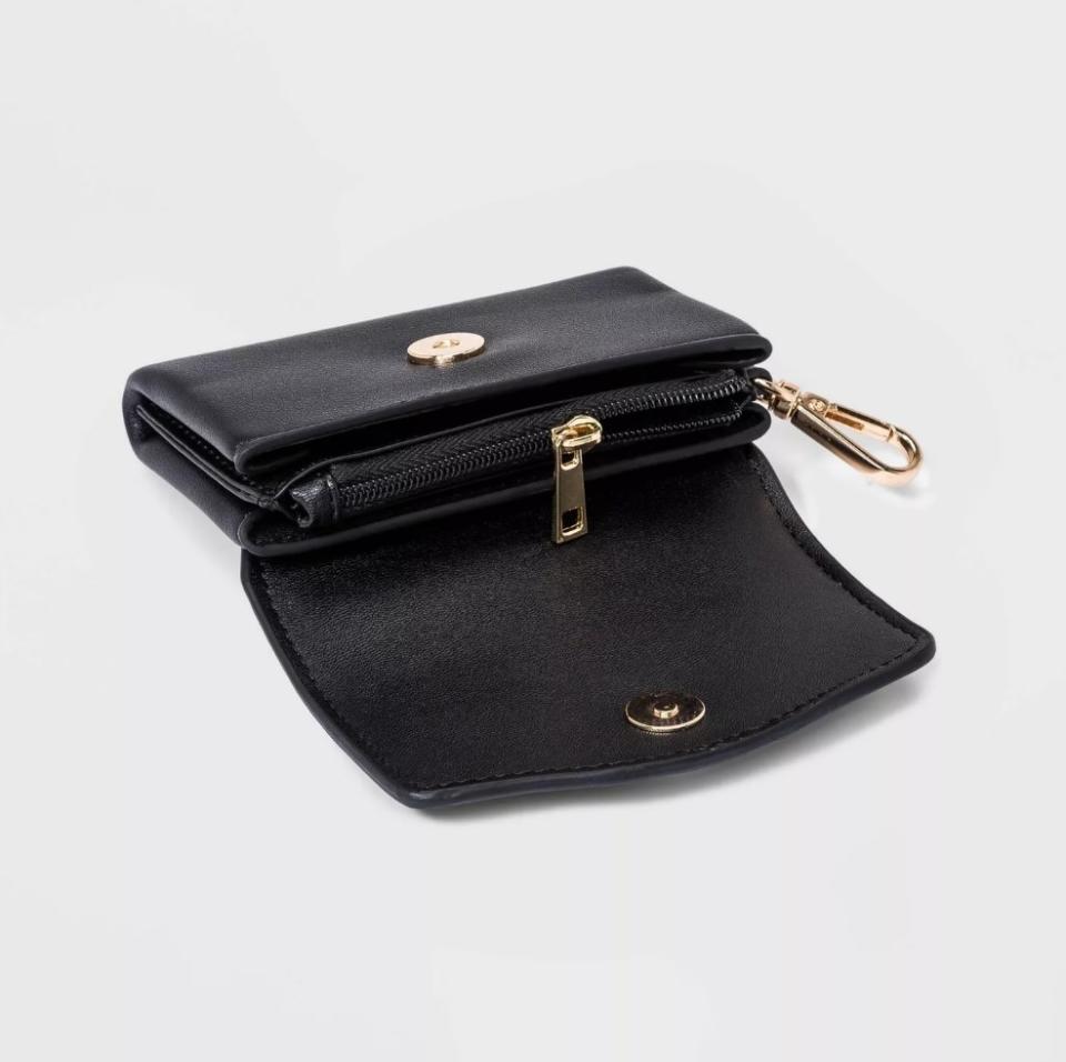 Black coin purse with gold metal detailing