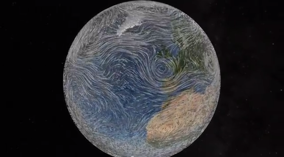 An excerpt from "Dynamic Earth," a 23-minute planetarium show, took first prize in the video category. The excerpt shows a solar wind hitting Earth and solar particles deflecting off the planet's magnetic shield. [