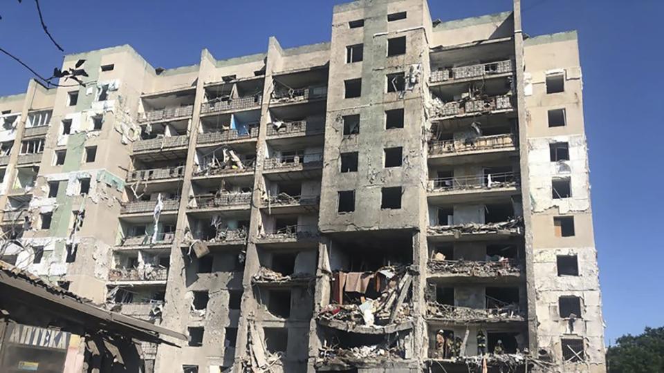 In this photo provided by the Odesa Regional Prosecutor's Office, a damaged residential building is seen in Odesa, Ukraine