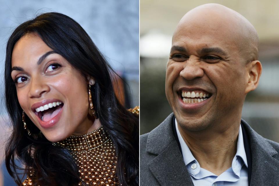 Rosario Dawson, left, moved to from L.A. to Newark, N.J., last summer to be with her boyfriend, Sen. Cory Booker, right.