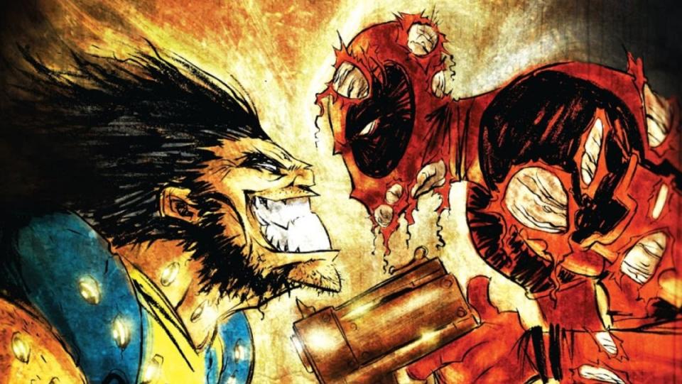 Wolverine takes on Deadpool in a brutal fight.