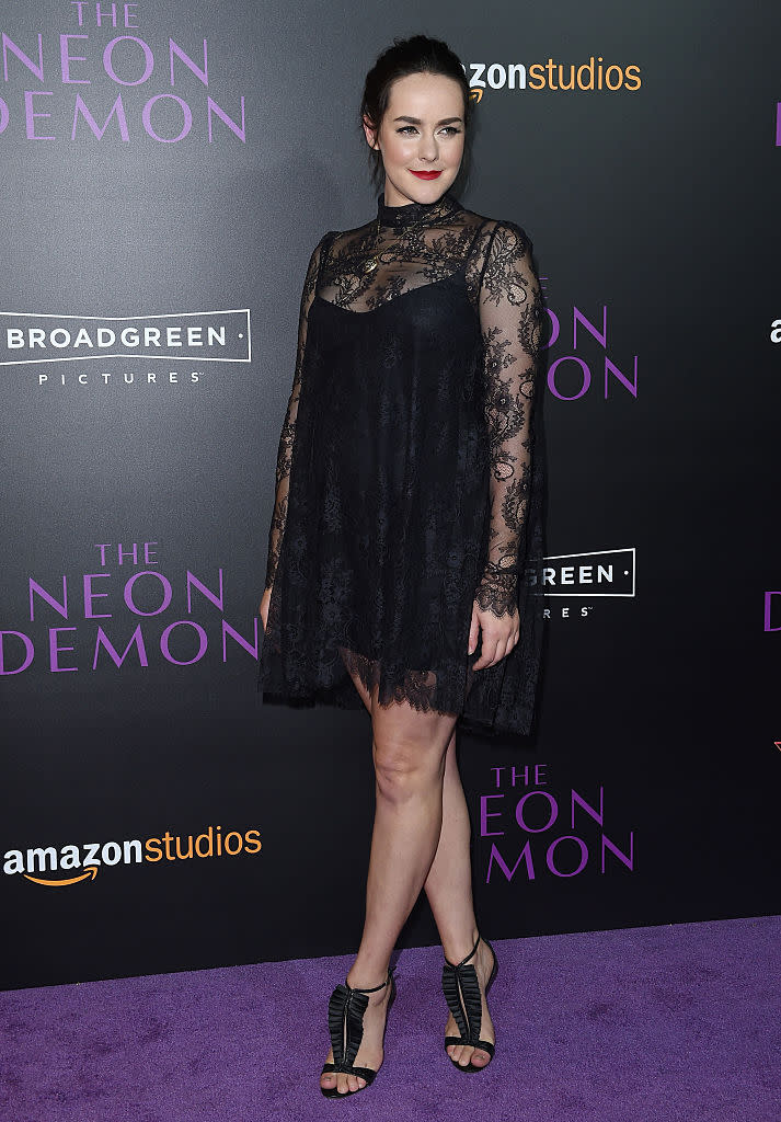 <p>An oversized black sheath keeps Jena Malone’s bump under wraps. <i>(Photo by Axelle/Bauer-Griffin/FilmMagic)</i></p>