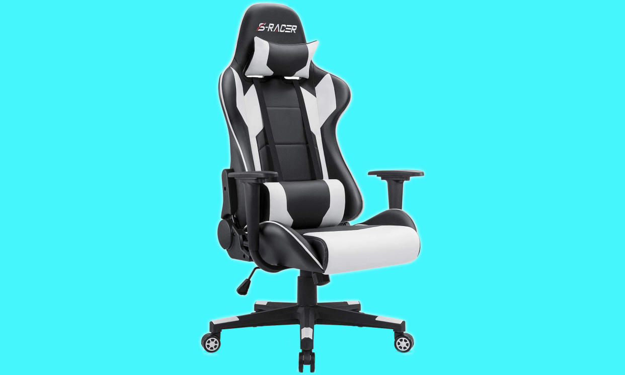 Black and white padded gaming chair