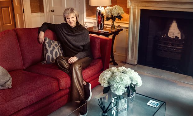 <p>Theresa May's leather trousers became a prime conversation point towards the end of the year after posing in them in a newspaper supplement. [Photo: Austin Hargrave/The Sunday Times] </p>