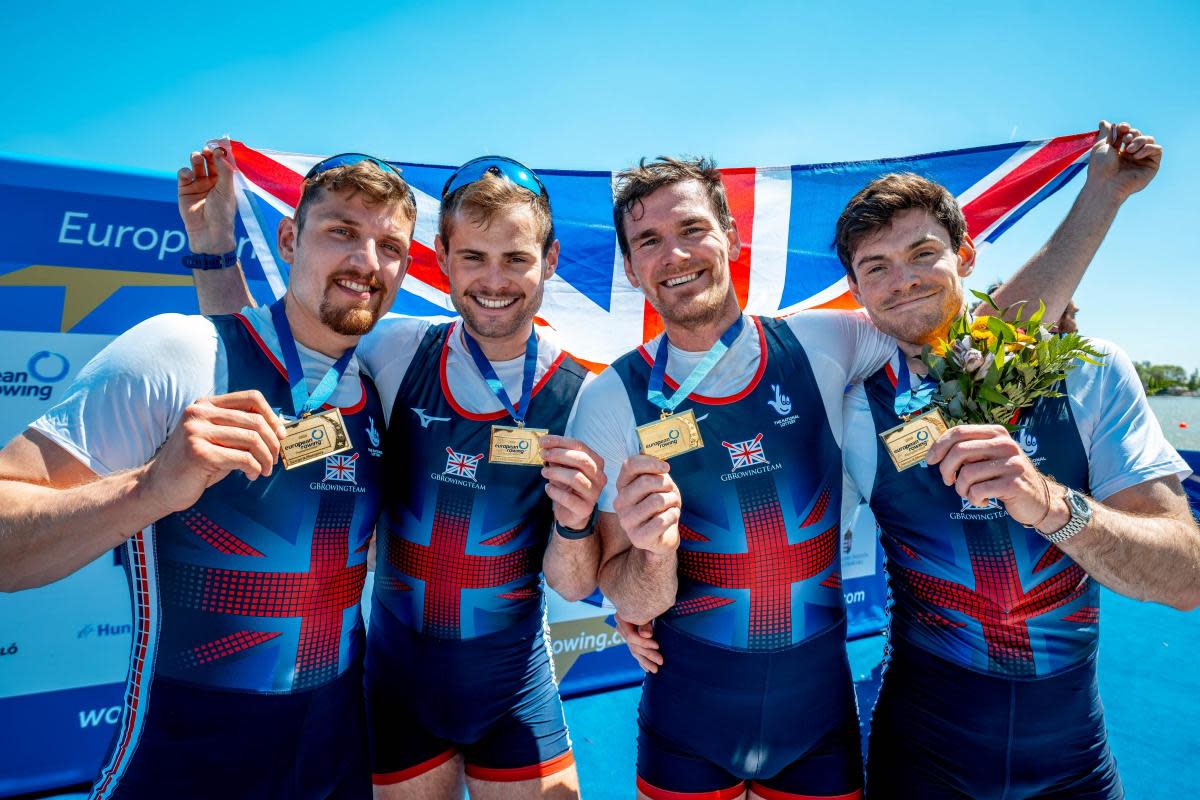 GB Men's four, Matt Aldridge, Freddie Davidson, Oli Wilkes, and David Ambler <i>(Image: Benedict Tufnell / Sportsbeat)</i>