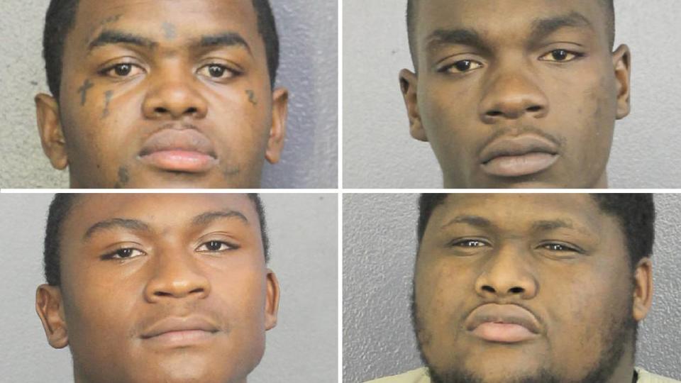 Los sospechosos acusados del robo y asesinato del rapero XXXTentacion en el sentido de las agujas del reloj desde arriba a la izquierda: Dedrick Williams, Michael Boatwright, Robert Allen y Trayvon Newsome.