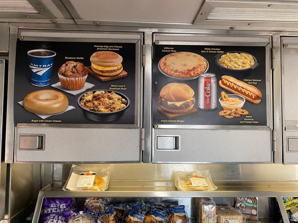 photo of the menus in the cafe car on an amtrak train