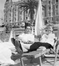 <p>Doris Day and her husband Marty Melcher relax on the beach in France during the Cannes Film Festival.</p>