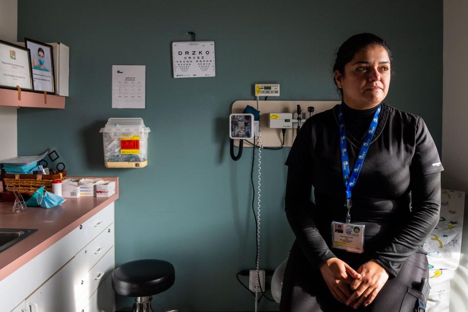 Dr. Olga Magdalena Padron Lopez is photographed inside one of the waiting rooms at the Clinica de Salud Del Valle de Salinas in Greenfield, Calif., on Jan. 7, 2022. Padron Lopez is learning Triqui and Indigenous language to better communicate with the Triqui community she serves in Greenfield.