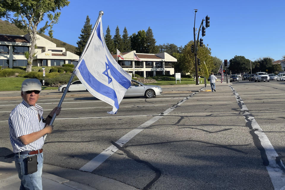 FILE - In this photo provided by JLTV, Paul Kessler attends a demonstration in Thousand Oaks, Calif., Sunday Nov. 5, 2023. California authorities have arrested a man in connection with the death of a Jewish protester during demonstrations over the Israel-Hamas war. (JLTV via AP, File)